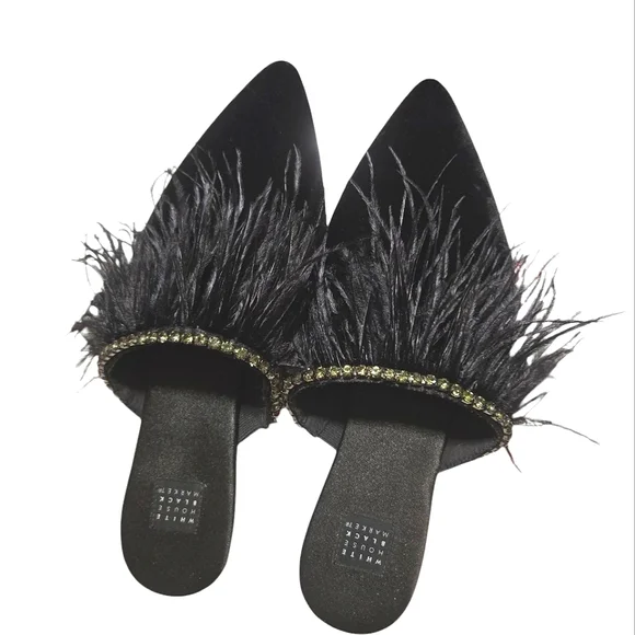 White House Black Market Black Feather Mules sz8 - Picture 3 of 5